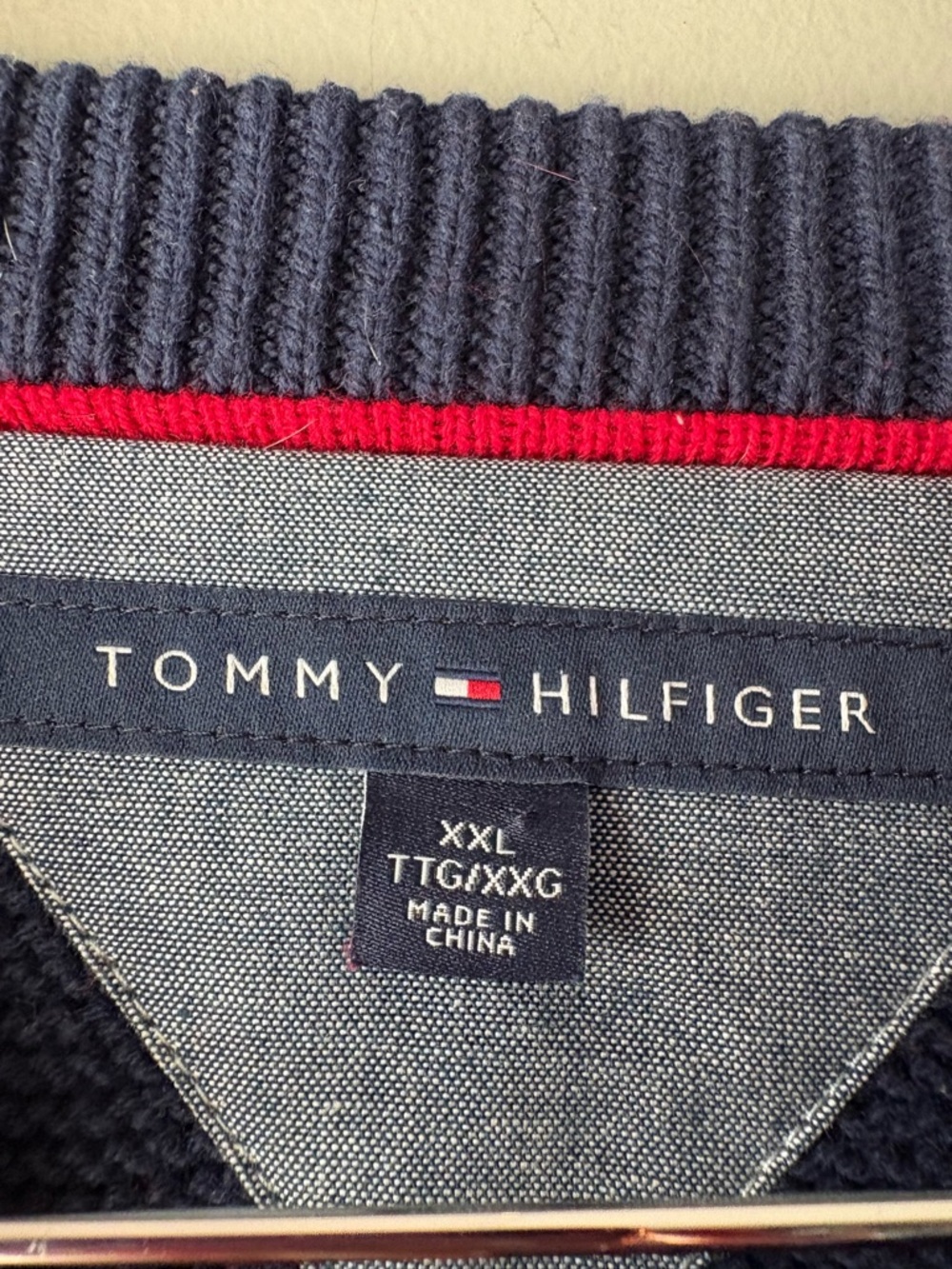 Tommy Hilfiger Cable Knit Sweater XXL Red Navy Striped Classic Logo - Picture 5 of 8